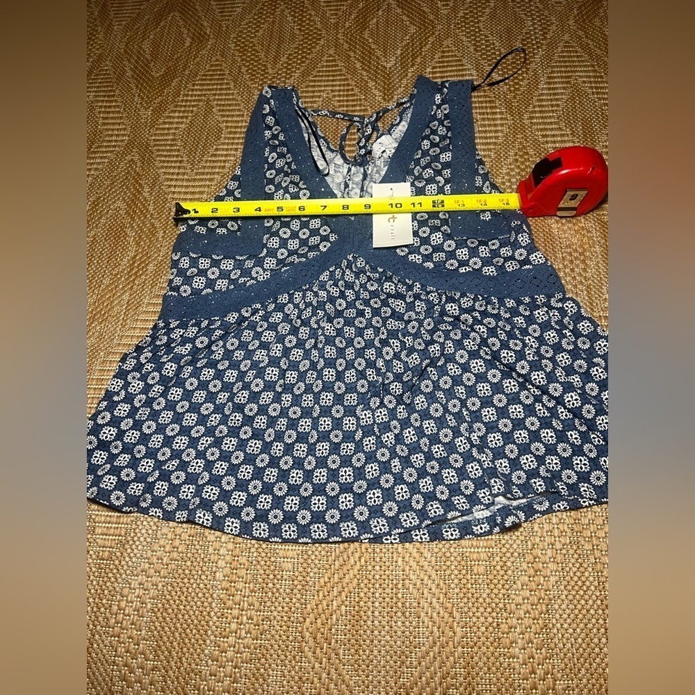 True Craft Junior's Printed V Neck Tank Top,Navy,Flowy,Size M,Brand New,NWT - Picture 5 of 9